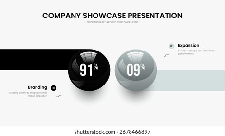 Market Forecast 2 Element Diagram Frame Layout. Minimalist Overview Two Option Infographic Presentation Design. Enterprise Plan Slide Template Vector Illustration.