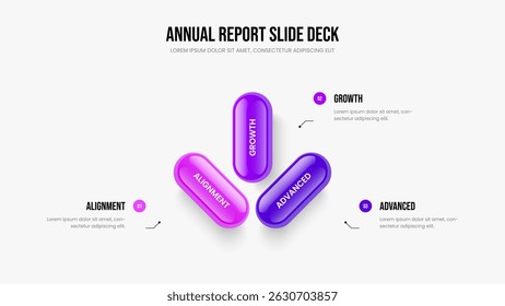 Market Forecast 3 Option Diagram Presentation Template. Company Insight Three Element Infographic Slideshow Layout. Corporate Proposal Frame Design Vector Illustration.