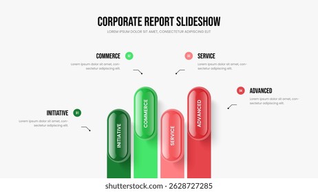 Market Forecast 4 Step Diagram Slideshow Template. Modern Launch Four Option Infographic Presentation Design. Service Strategy Frame Layout Vector Illustration.