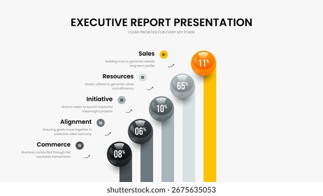 Market Forecast Five Element Diagram Slide Layout. Elegant Introduction Presentation Template Vector Illustration. Project Report 5 Option Chart Frame Design.