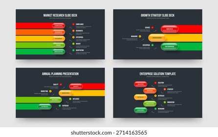 Market Forecast Five Three Four Step Infographic Presentation Layout Vector Illustration Collection. Creative Performance 5 3 4 Option Diagram Slideshow Template Set.