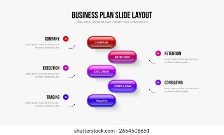 Market Forecast Frame Design Vector Illustration. Service Development Five Element Infographic Presentation Layout. Financial Performance 5 Option Diagram Slideshow Template.
