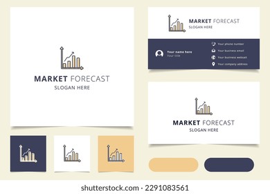 Diseño del logotipo de previsión de mercado con eslogan editable. Libro de promoción de marca y plantilla de tarjeta de visita.