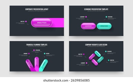 Market Forecast One Two Three Four Option Infographic Slideshow Layout Vector Illustration Collection. Sales Strategy 1 2 3 4 Step Diagram Slide Design Set.