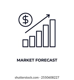 ícone da estrutura de tópicos de previsão de mercado. Vetor linear do conceito de criptomoeda. Ícone de previsão de mercado de linha fina isolado no fundo branco