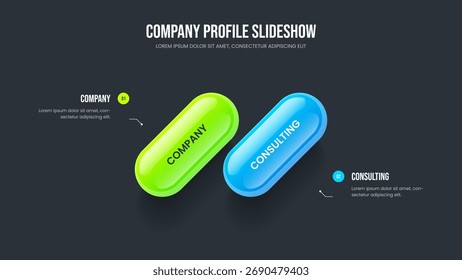 Ilustración vectorial de diseño de presentación de diapositivas de Market Forecast. Cartera de proyecto Diseño de diapositiva de diagrama de dos opciones. Análisis Corporativa 2 Elemento Infografía Plantilla de marco.