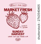 Market Fresh Strawberry vector illustration Vintage