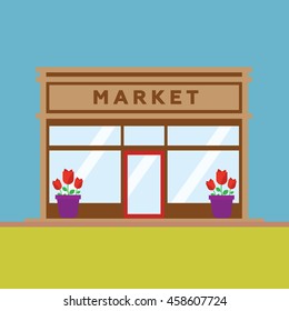 Market front store building flat style eps10