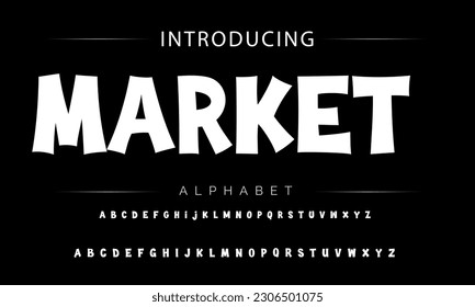 Market Funky colorful cartoon font type. Vector alphabet