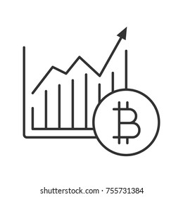 Market growth chart linear icon. Thin line illustration. Statistics diagram with bitcoin sign. Contour symbol. Vector isolated outline drawing