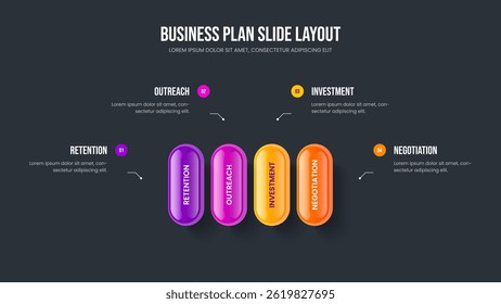 Market Growth Four Element Infographic Slide Design. Visual Forecast 4 Option Diagram Frame Layout. Digital Report Presentation Template Vector Illustration.