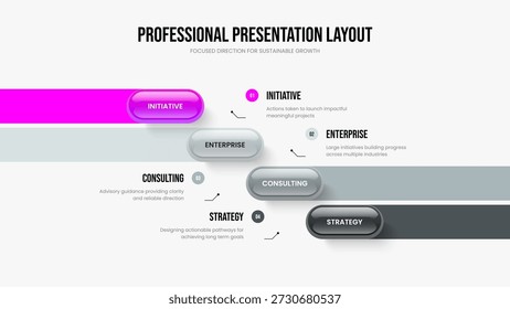Ilustración vectorial de diseño de marco de crecimiento de mercado. Diseño de diapositiva de diagrama de 4 pasos de Perfil moderno. Plantilla de presentación de infografía de cuatro opciones de Plan creativo.