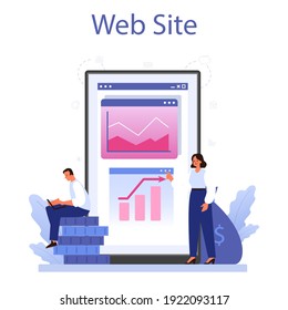 Market Growth Online Service Or Platform. Business Progress. Business Expansion. Idea Of Company Promotion For A New Marketplace. Website. Flat Vector Illustration