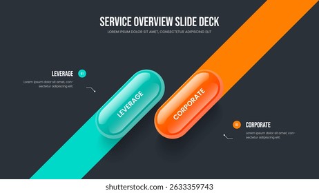Market Growth Presentation Design Vector Illustration. Visual Visualization Two Element Infographic Slide Template. Sales Solution 2 Option Diagram Slideshow Layout.