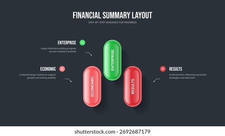 Ilustración vectorial de diseño de presentación de diapositivas de crecimiento del mercado. Estrategia de consultoría 3 Elemento Infográfico Diseño de diapositivas. Propuesta financiera Plantilla de marco de diagrama de tres opciones.