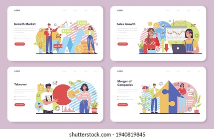 Market growth web banner or landing page set. Business progress.