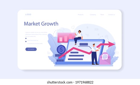 Market growth web banner or landing page. Business progress. Business expansion. Idea of company promotion for a new marketplace. Finance increase and business success. Flat vector illustration