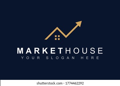 Market house logo design template with minimal shape graphic. invest home and real estate concept. Vector icon illustration can use for brand business company, property agency, developer construction