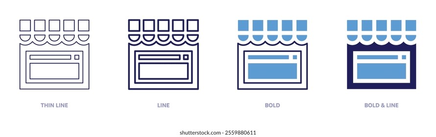 Market icon in 4 different styles. Thin Line, Line, Bold, and Bold Line. Duotone style. Editable stroke.