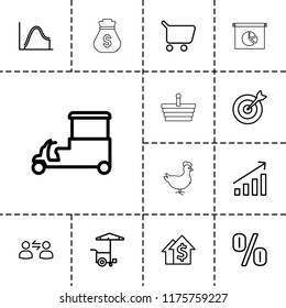 Market icon. collection of 13 market outline icons such as shopping cart, fast food cart, dolar growth, percent, graph, target. editable market icons for web and mobile.