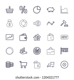 Market icon. collection of 25 market outline icons such as pig, coin, shopping basket, sale, shopping cart, wallet, dolar growth. editable market icons for web and mobile.