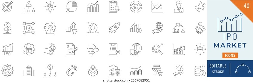 Conjunto de colección de icono de mercado. Trazo editable.