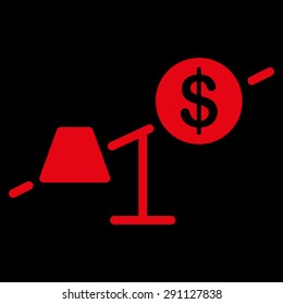 Market icon from Commerce Set. Vector style: flat symbol, red color, rounded angles, black background.