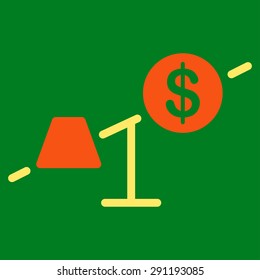 Market icon from Commerce Set. Vector style: bicolor flat symbol, orange and yellow colors, rounded angles, green background.
