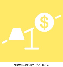 Market icon from Commerce Set. Vector style: flat symbol, white color, rounded angles, yellow background.