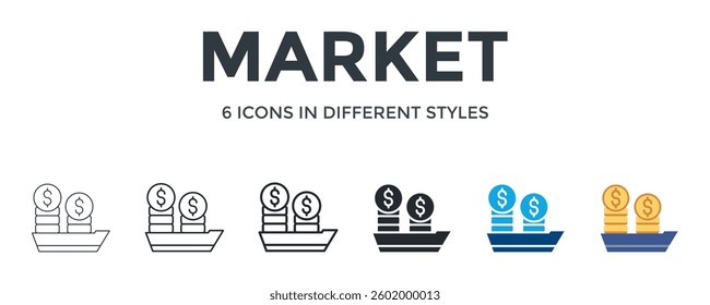 Market Icon In Different Style Vector Illustration. Designed In Thin Line, Regular Line, Bold Line, Glyph, Color Fill, And Flat Style Can Be Used For Web