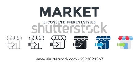 Market Icon In Different Style Vector Illustration. Designed In Thin Line, Regular Line, Bold Line, Glyph, Color Fill, And Flat Style Can Be Used For Web