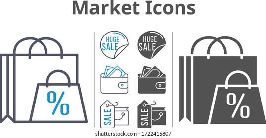 market icon set included shopping bag, sale, wallet icons