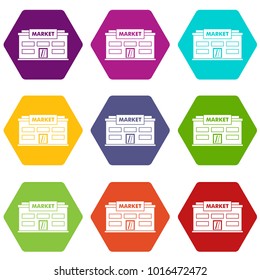 Market icon set many color hexahedron isolated on white vector illustration