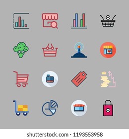 market icon set. vector set about pie chart, shopping bag, shopping basket and money icons set.
