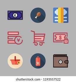 market icon set. vector set about e commerce, wallet, supermarket and yen icons set.
