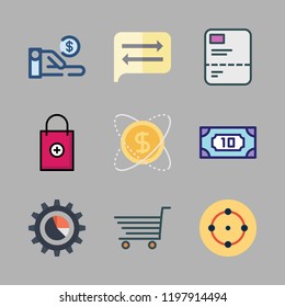 market icon set. vector set about shopping bag, report, shopping cart and exchange icons set.