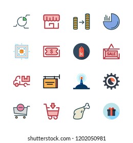 market icon set. vector set about coin stack, supermarket, aim and signal icons set.