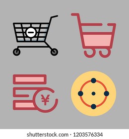 market icon set. vector set about shopping cart, yen and target icons set.