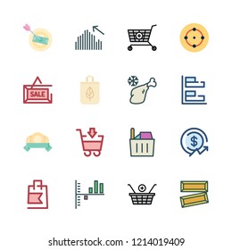 market icon set. vector set about sale, shopping basket, money and gold ingots icons set.