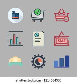 market icon set. vector set about bar chart, report, coins and shopping cart icons set.