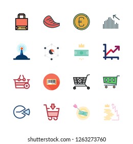 market icon set. vector set about shopping store, bar chart, line chart and meat icons set.