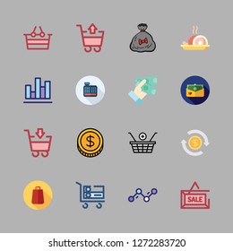 market icon set. vector set about shopping basket, sale, money and coin icons set.