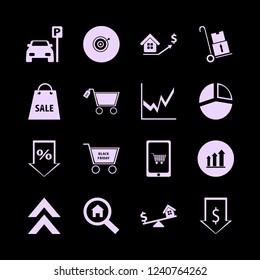 market icon. market vector icons set parked car, handcart, up arrow and dollar house scales