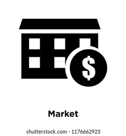 Market icon vector isolated on white background, logo concept of Market sign on transparent background, filled black symbol