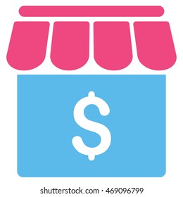 Market icon. Vector style is bicolor flat iconic symbol with rounded angles, pink and blue colors, white background.