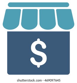Market icon. Vector style is bicolor flat iconic symbol with rounded angles, cyan and blue colors, white background.