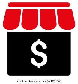 Market icon. Vector style is bicolor flat iconic symbol with rounded angles, intensive red and black colors, white background.