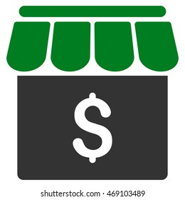 Market icon. Vector style is bicolor flat iconic symbol with rounded angles, green and gray colors, white background.