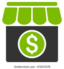Market icon. Vector style is bicolor flat iconic symbol with rounded angles, eco green and gray colors, white background.