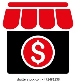 Market icon. Vector style is bicolor flat iconic symbol with rounded angles, intensive red and black colors, white background.